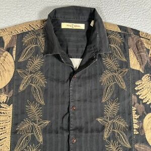 Tommy Bahama Shirt Mens Large Brown Hawaiian Floral 100% Silk Casual Preppy Logo
